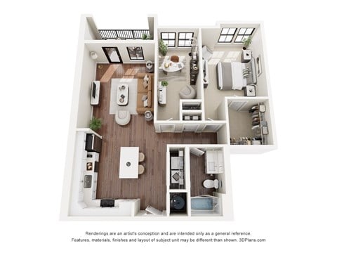 Floor plan for 1 bed, 1 bath, 954 sqft